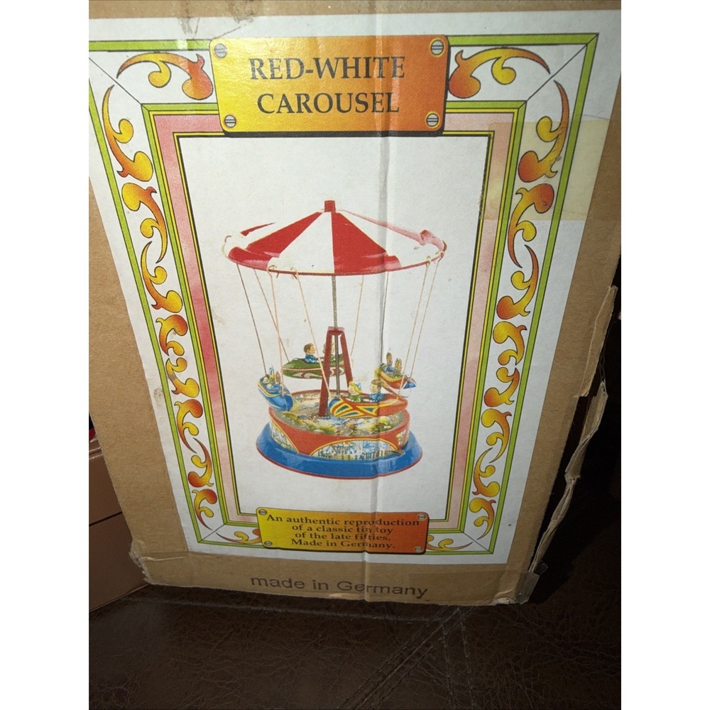 Vintage Spinning Carousel Roundabout Tin Litho Toy West Germany - Works W/ Box - Picture 3 of 17